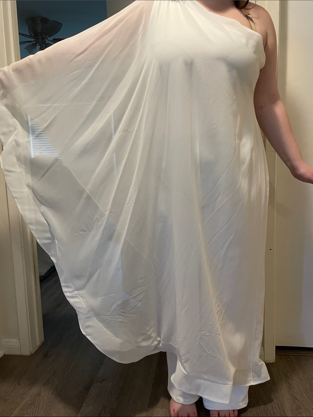 White One-Shoulder Evening Jumpsuit